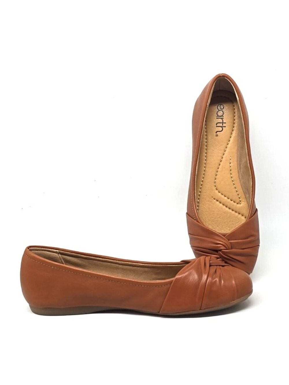 Earth Jacci Leather Dark Tan Comfort Round Toe Slip-on Flats Women's Size 9M